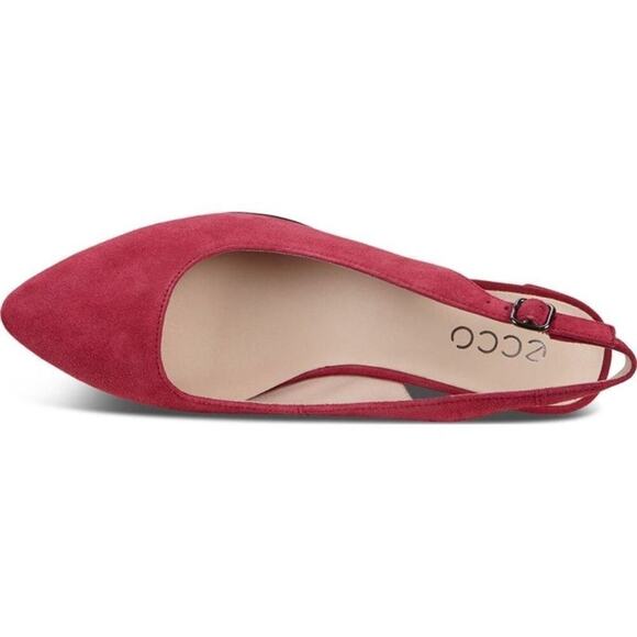 ECCO Red Suede Leather Slingback Pointed Toe Kitten Heel Pumps Shoes Sz 41 US 40 - Picture 2 of 13
